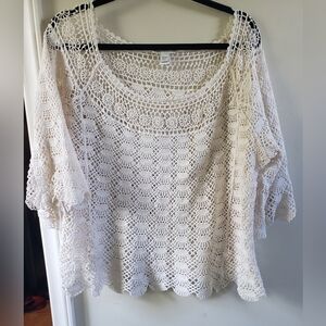 Vintage white,  cottagecore womens' crocheted sweater, size 22/24